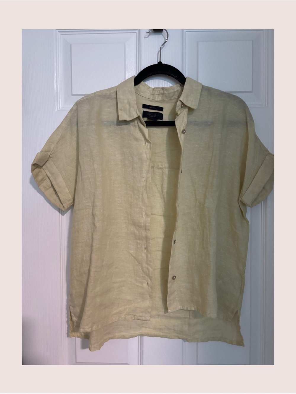 Light Yellow Linen Short-Sleeve Women's Shirt